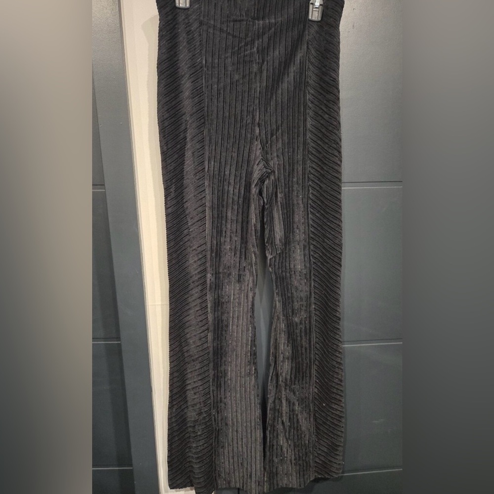 Free People Black Ribbed Velvet Wide-Leg Trousers